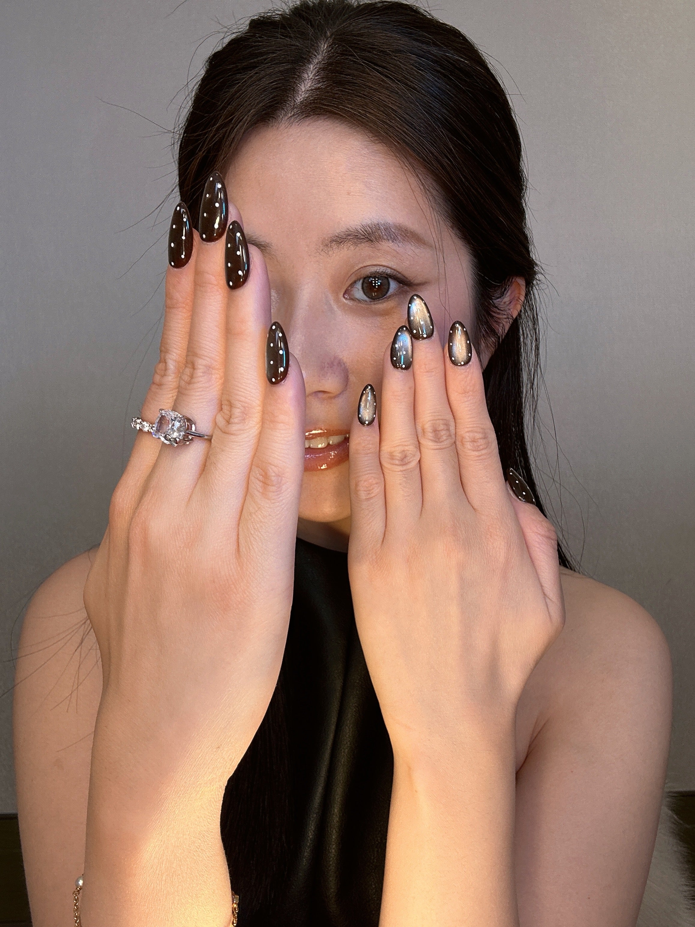 QModa 25-12S-5S, OFF-DUTY STATES COLLECTION -Soft Focus, 100% hand made craft press on nails