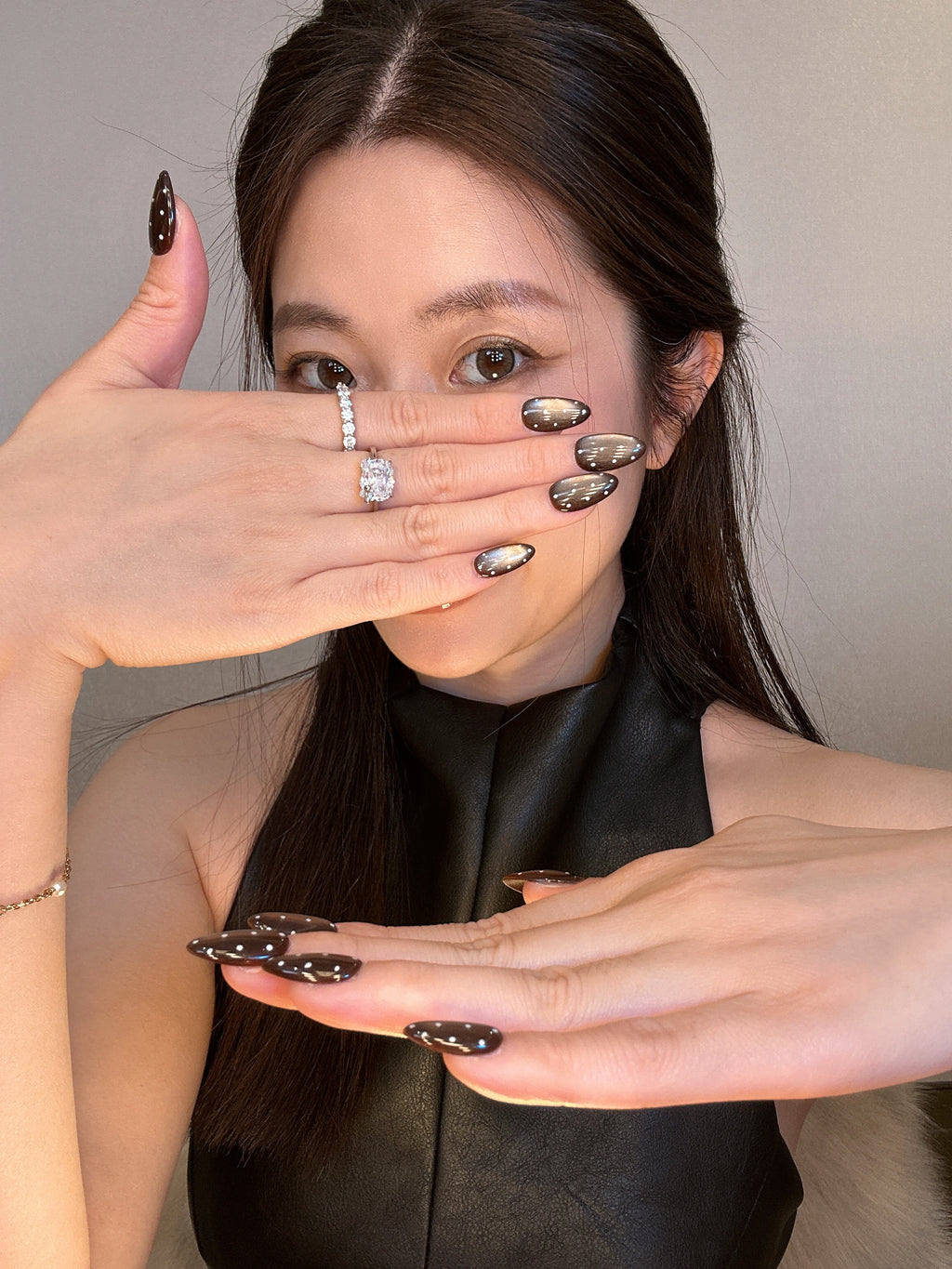 QModa 25-12S-5S, OFF-DUTY STATES COLLECTION -Soft Focus, 100% hand made craft press on nails