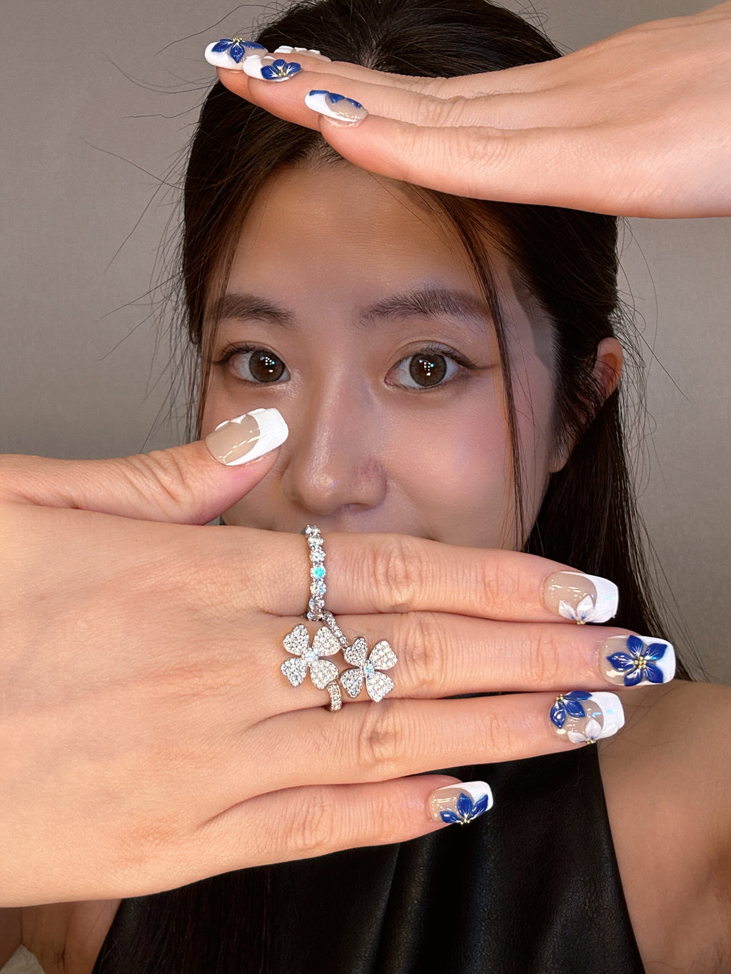 QModa 25-12S-6, SOFT MANNERS COLLECTION-Blue Courtesy, 100% hand made craft press on nails