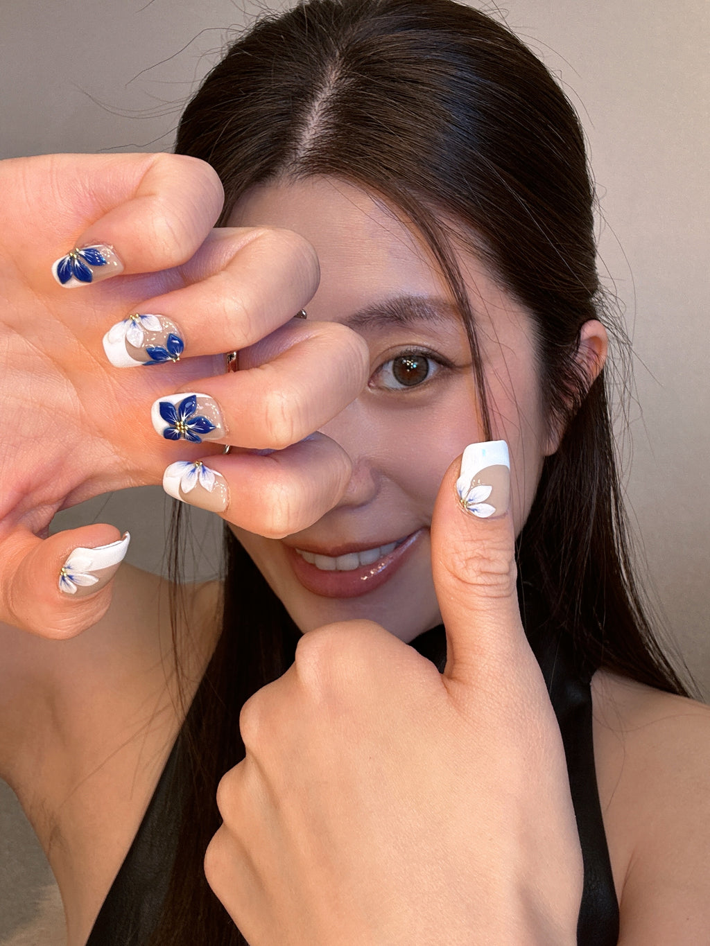 QModa 25-12S-6, SOFT MANNERS COLLECTION-Blue Courtesy, 100% hand made craft press on nails