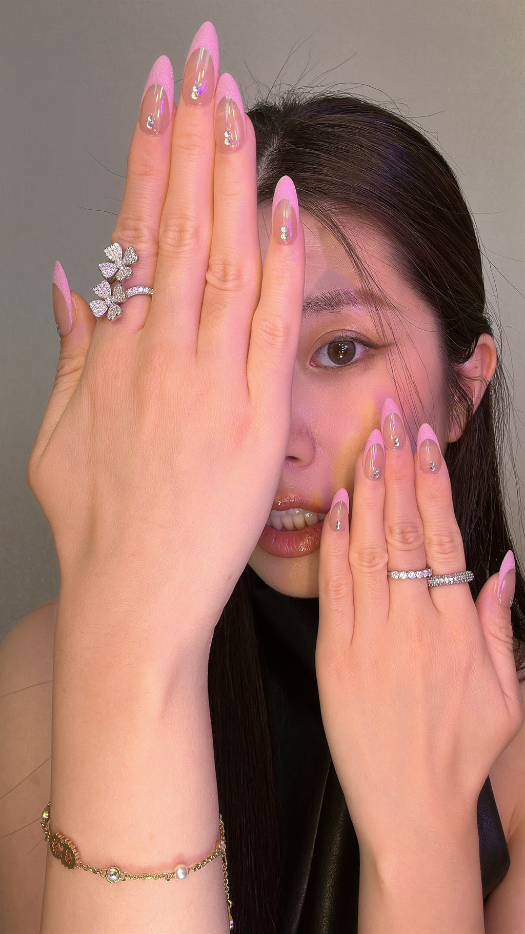 QModa 25-12S-10, SOFT MANNERS COLLECTION-Pink Sugar French, 100% hand made craft press on nails