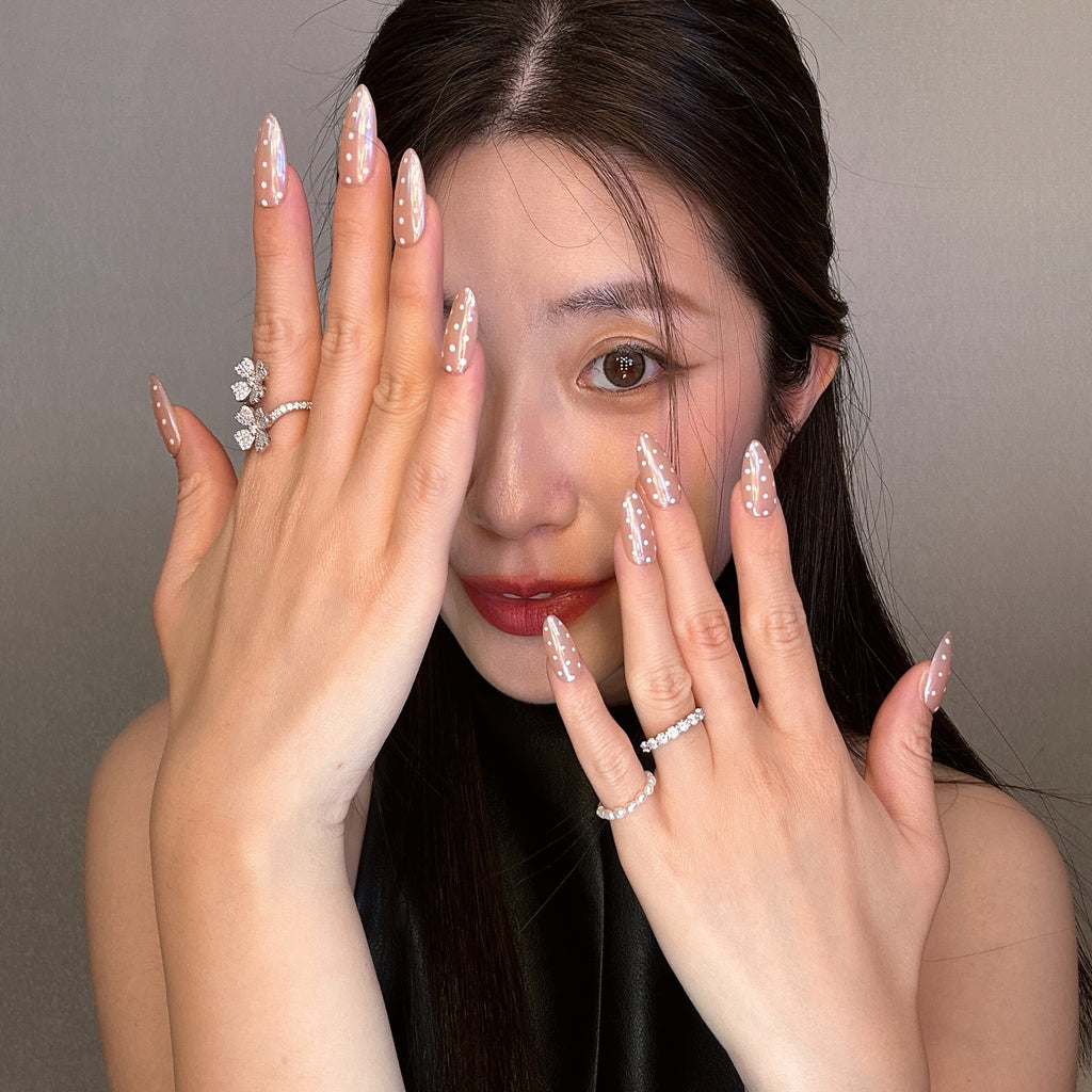 QModa 25-12S-11, SOFT MANNERS COLLECTION-Quiet Dots,  100% hand made craft press on nails